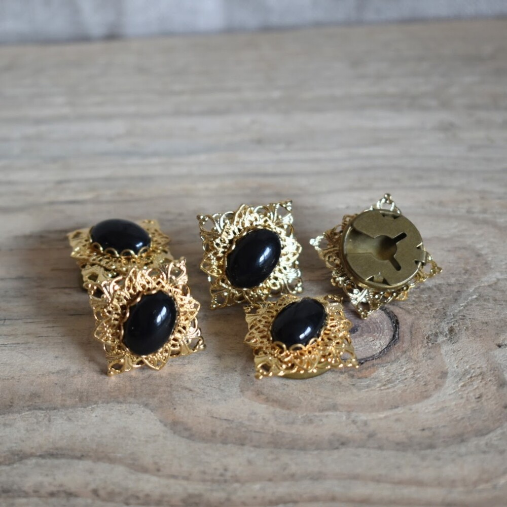 (5) Vintage GP Brass Filigree Button Covers w/Black Cabs